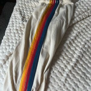 Aviator Nation Cream and Red Joggers with Rainbow Stripe